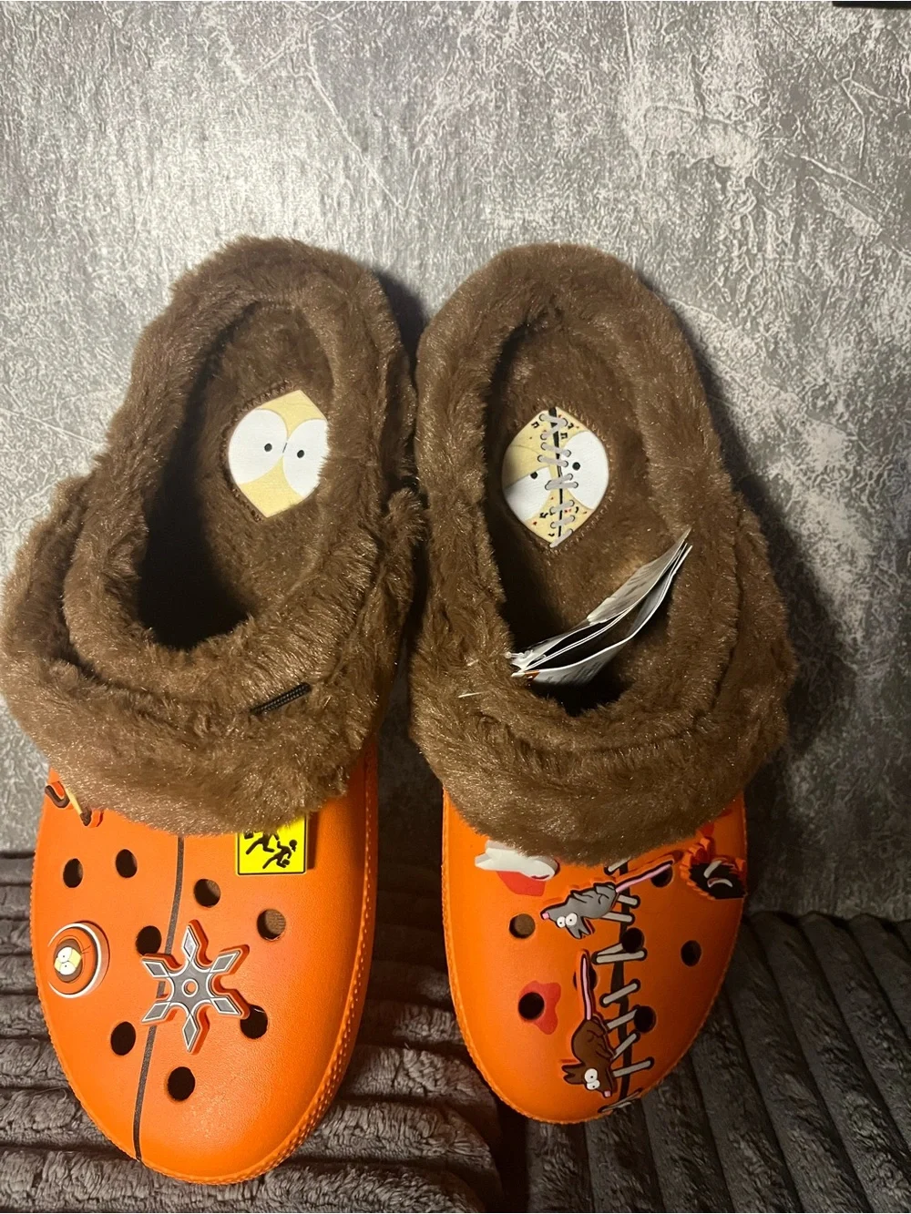 CROCS Orange Faux-Fur Lined Classic Clog with Charms South Park limited edition